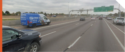 A photo of a buffer separated single managed lane on I-70 Eastbound at Chambers Road.