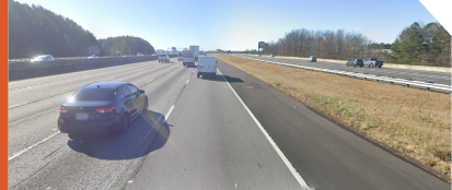 A photo of a median separated Collector-Distributor Road on I-85 in Atlanta.