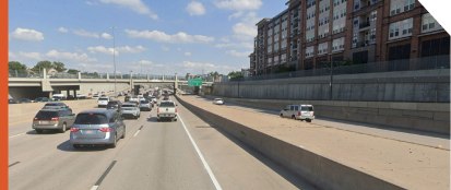 A photo of barrier separated Collector-Distributor on I-25 Southbound at Mississippi Ave.
